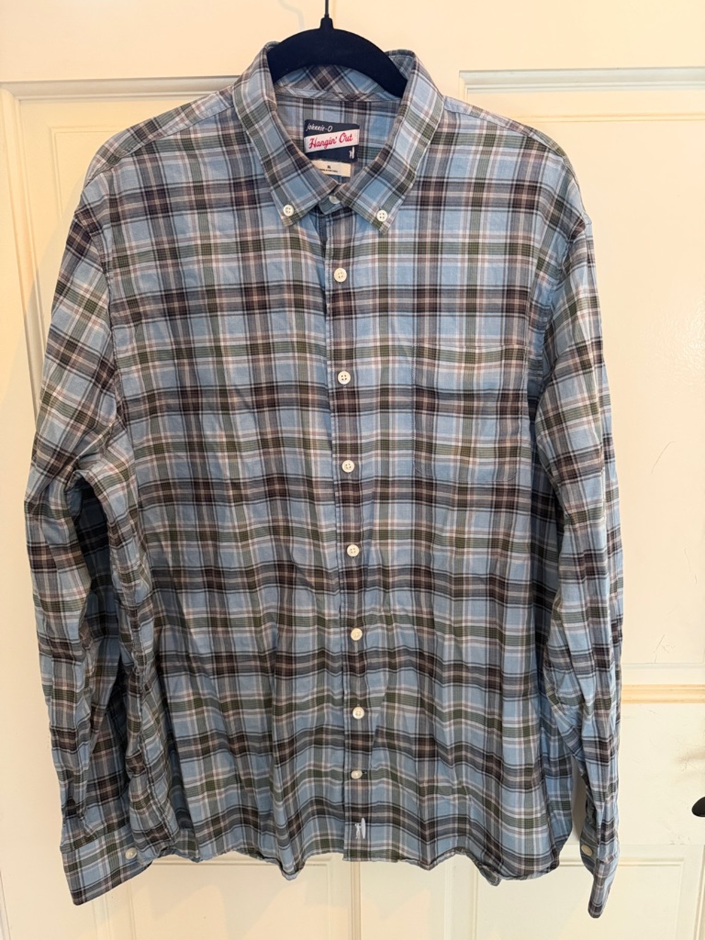 Johnnie-O Plaid Performance Button-Down Shirt blue & tan Size XL blue green gray